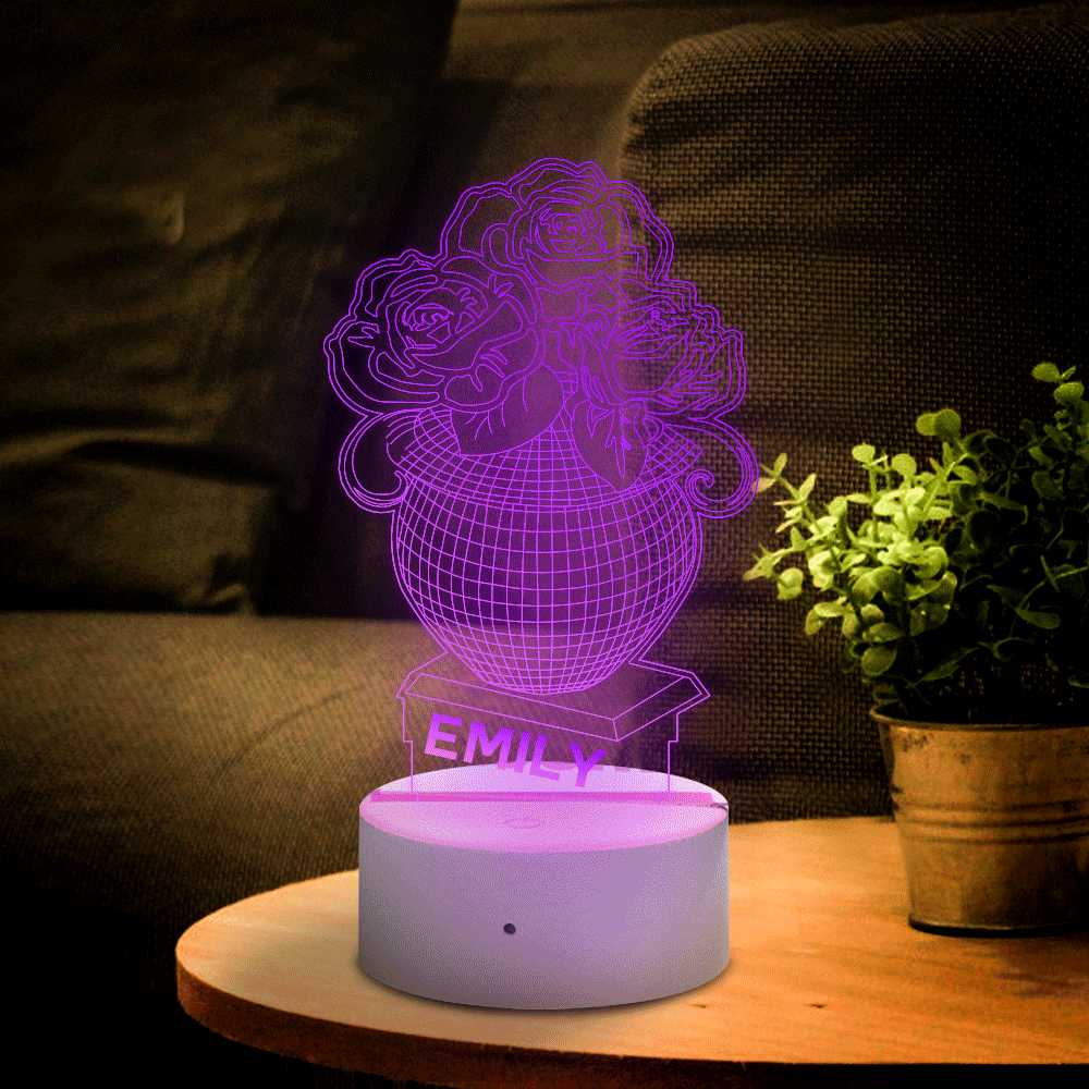 Personalised 3D Illusion Flowers Lamp With Custom Name Night Light Gift for Her