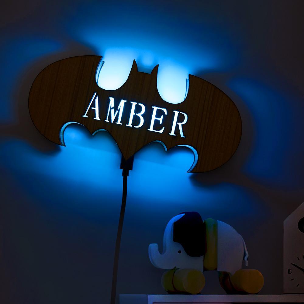 Personalized Superhero Wooden Name Wall Light for Kidsroom Birthday Gift for Boys Kids Men