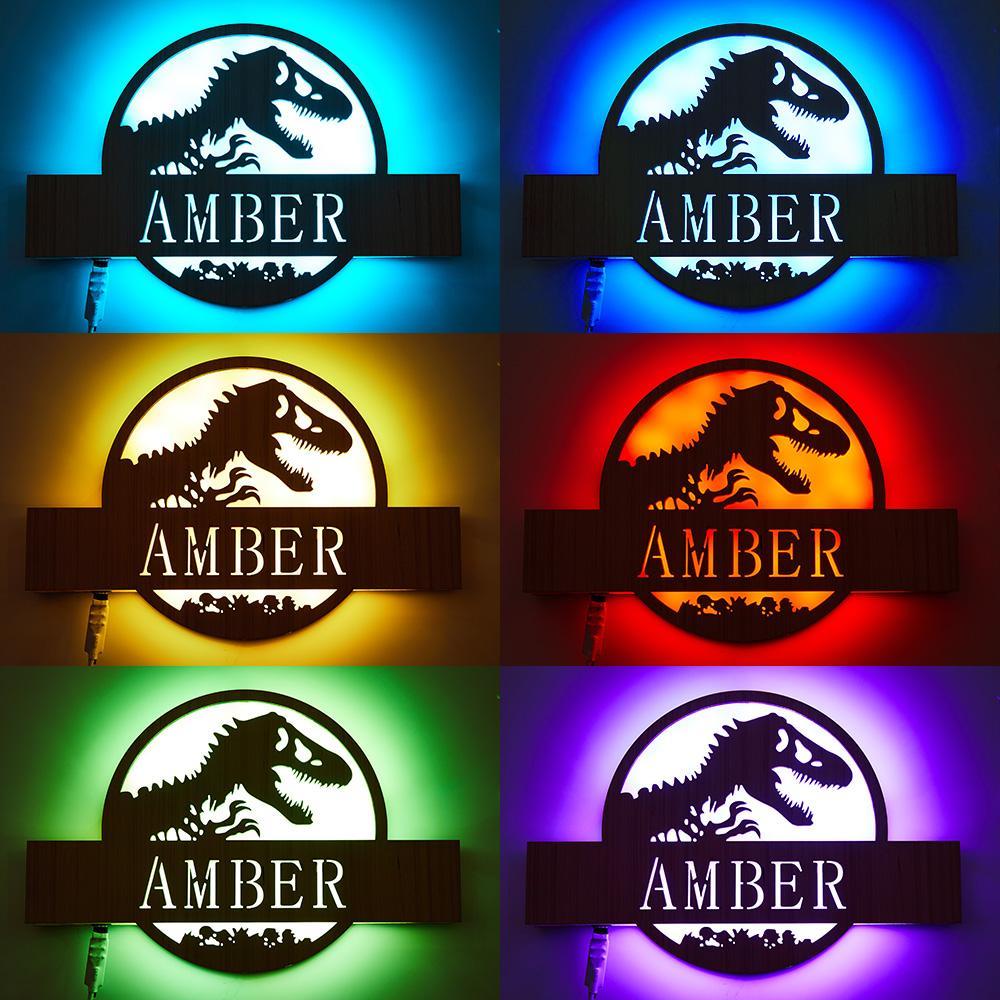 Custom Name Sign Dinasour Natural Wall Sconce Wooden Wall Lamp Wall Decor Kids Room Decor Boys