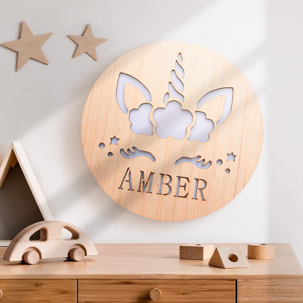 Personalized Unicorn Natural Wall Sconce Wooden Wall Lamp Wall Decor Kids Room Decor Girls