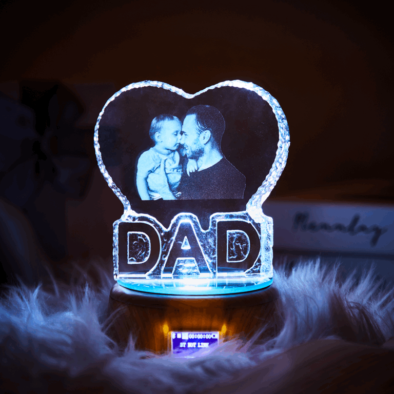 Custom Photo Lamp Heart Shaped Crystal Lamp Gift for Father - mymoonlampau