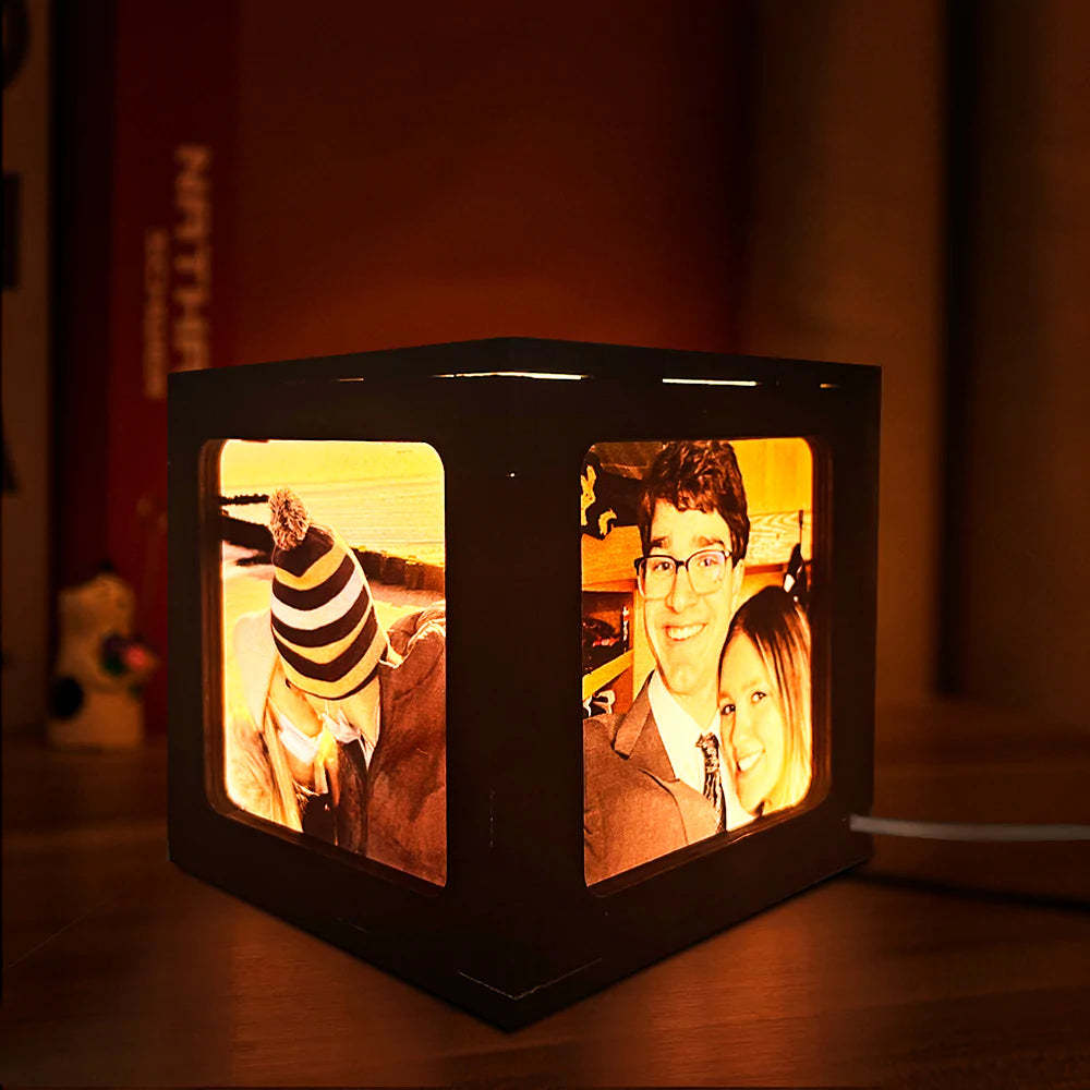 Custom Photo Cube Box Light Personalized Wooden Photo Frame Night Light Gift - mymoonlampau