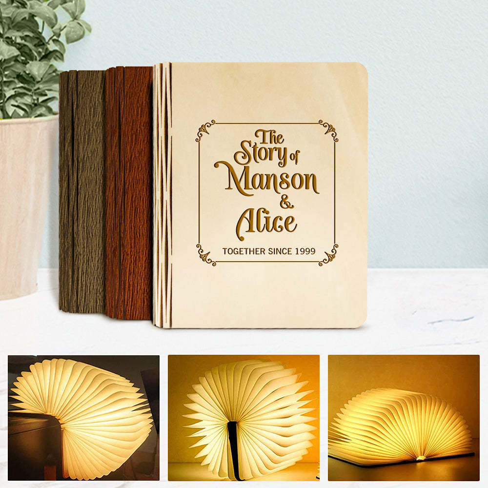 Custom Your Story Wooden Book Light Personalized 5 Colors Folding Magnetic Book Lamp Desk Night Light Gift - mymoonlampau