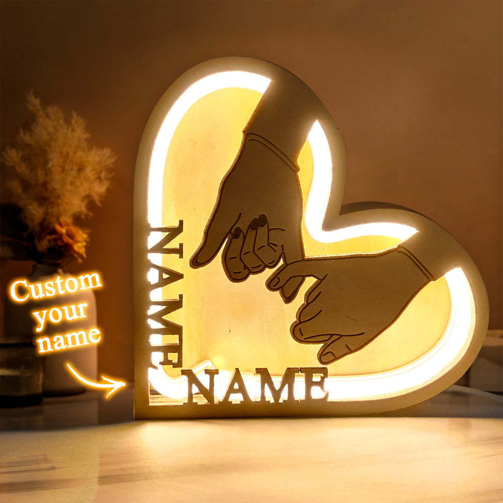 Custom Name Hand In Hand Light Personalized Wooden Heart Lamp Desk Decoration Gift - mymoonlampau