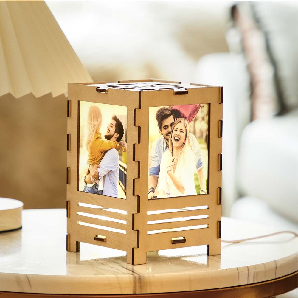 Custom Four-sided Photos Wooden Lamp Table Night Light Decoration Gift for Lover - mymoonlampau