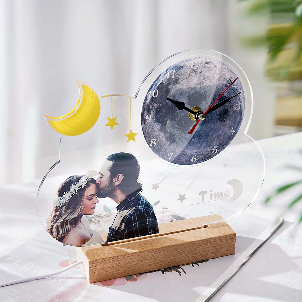 Custom Photo Clock Night Light Personalised Desktop Clock Creative Gift - mymoonlampau