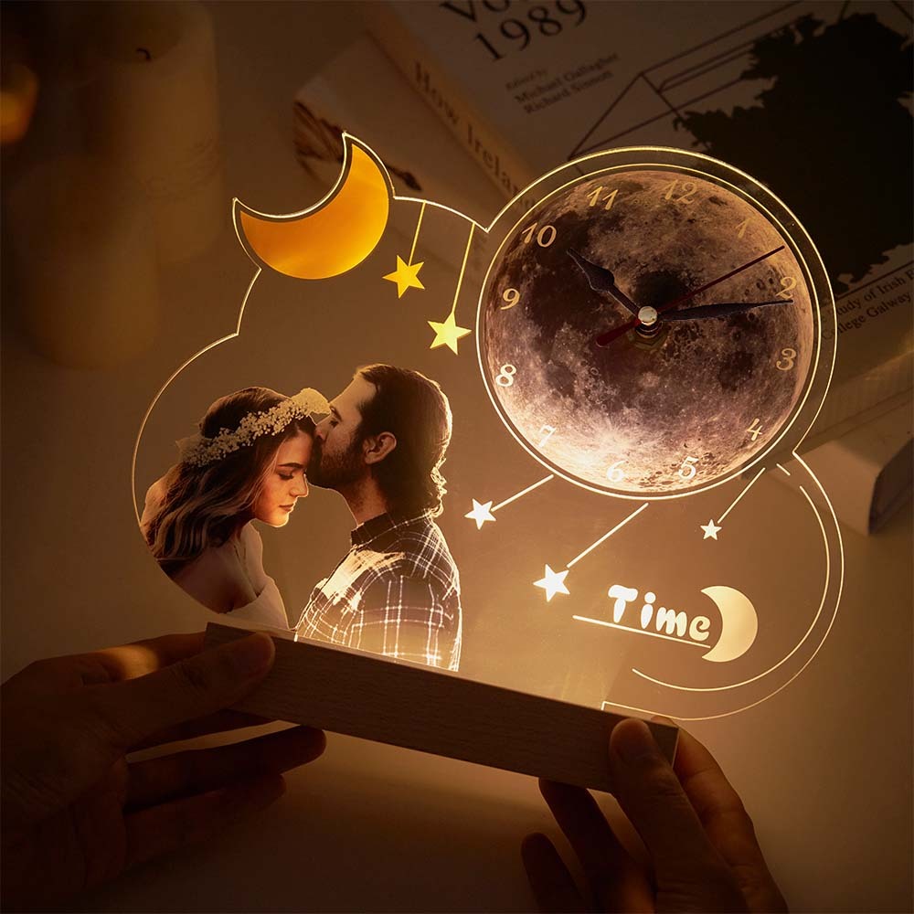 Custom Photo Clock Night Light Personalised Desktop Clock Creative Gift - mymoonlampau