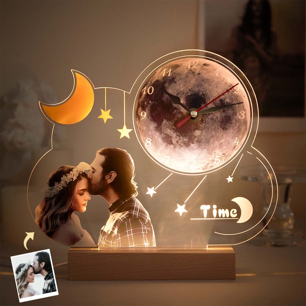 Custom Photo Clock Night Light Personalised Desktop Clock Creative Gift - mymoonlampau