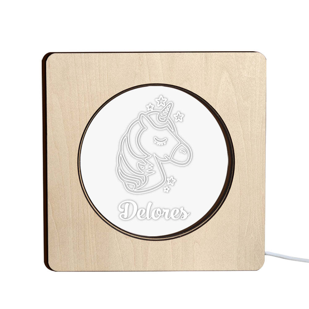 Custom Engraved Name Night Light Personalized Unicorn Wooden Frame Lamp Gift - mymoonlampau