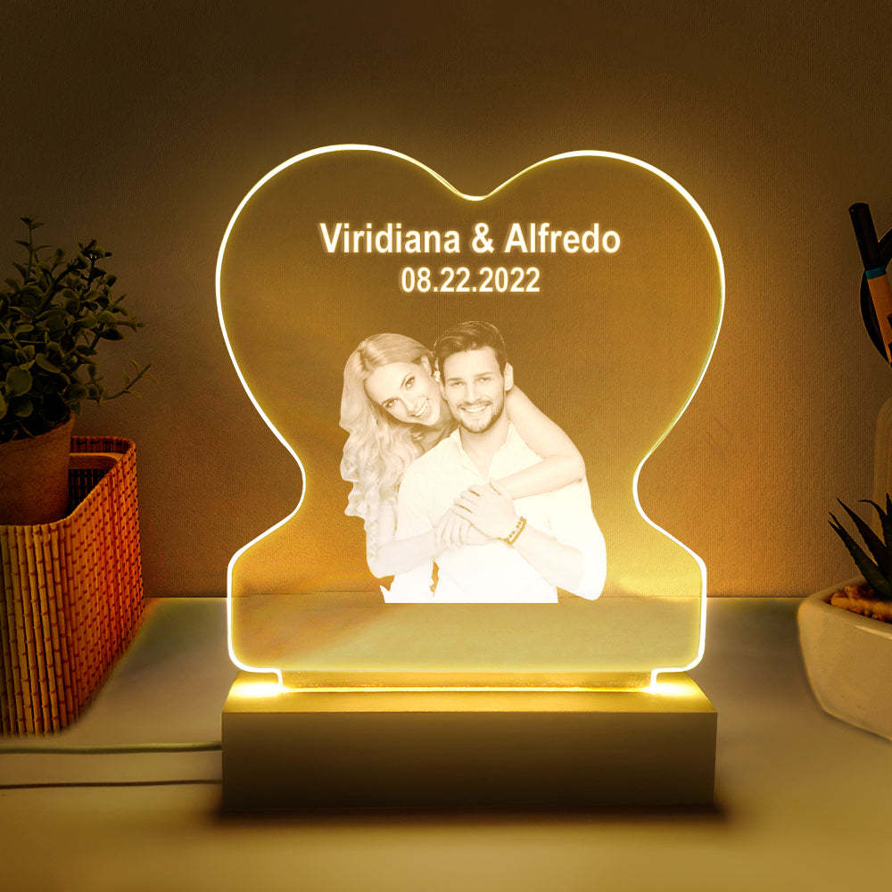 Personalized Led Night Lamp Custom Photo Heart Glass Night Lamp Gift for Lovers - mymoonlampau
