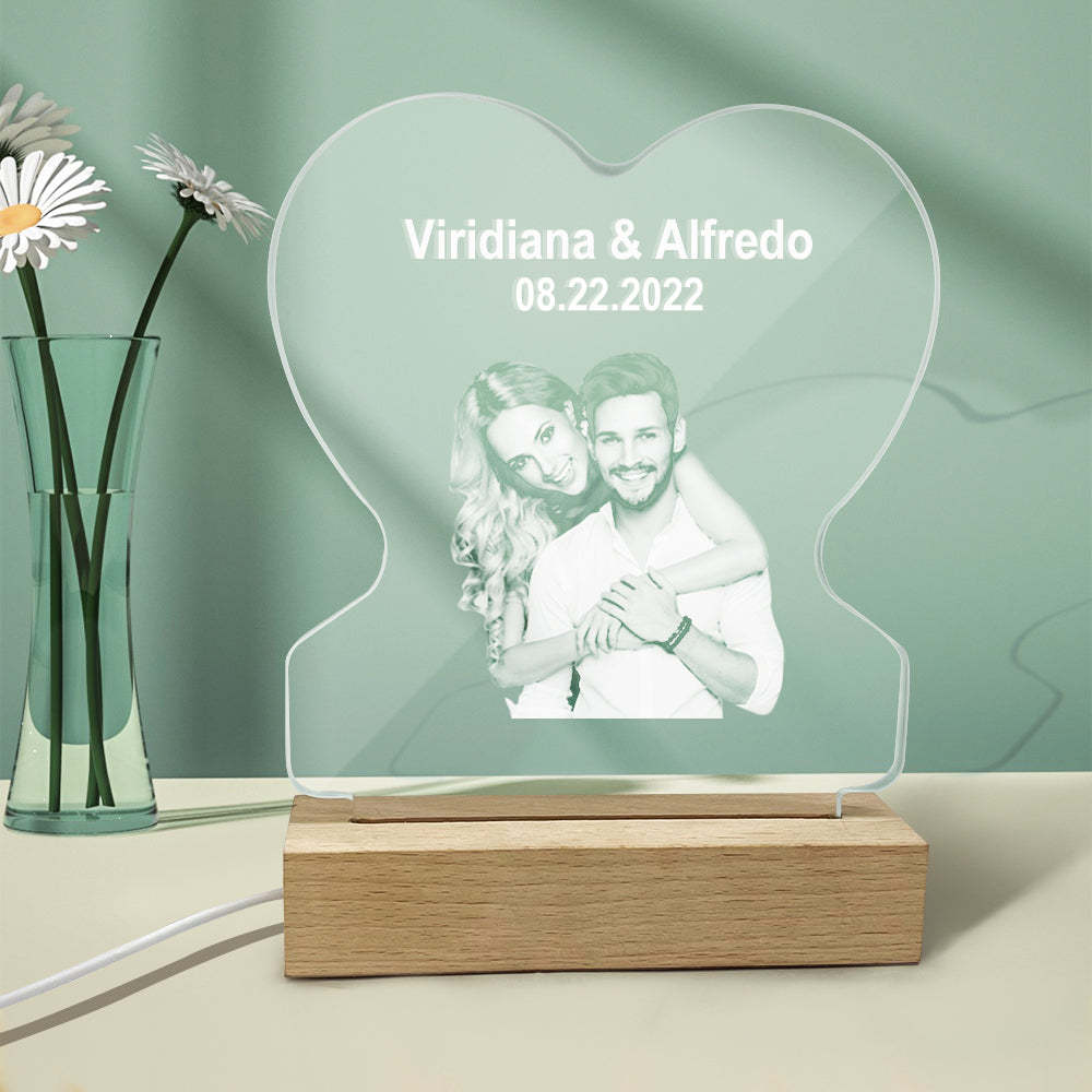 Personalized Led Night Lamp Custom Photo Heart Glass Night Lamp Gift for Lovers - mymoonlampau