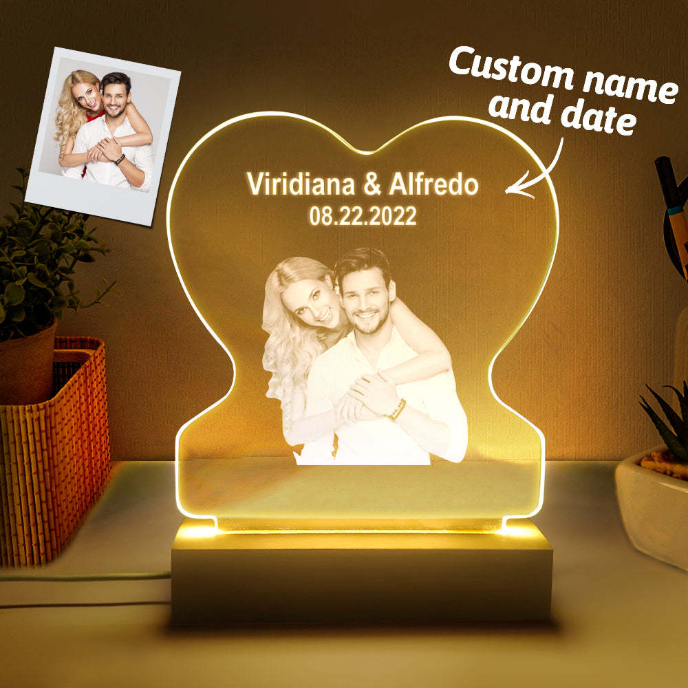 Personalized Led Night Lamp Custom Photo Heart Glass Night Lamp Gift for Lovers - mymoonlampau