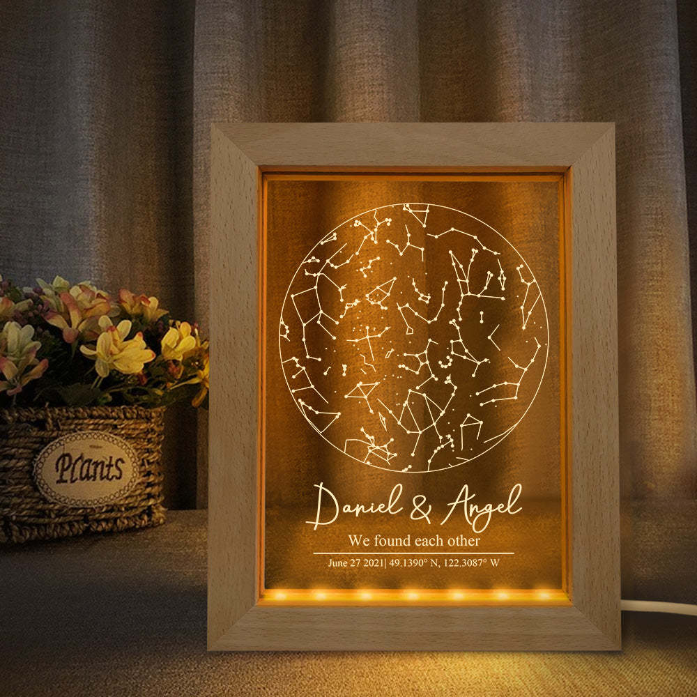 Custom Star Map Night Light Personalized Constellation Map Wooden Frame Light Gift - mymoonlampau