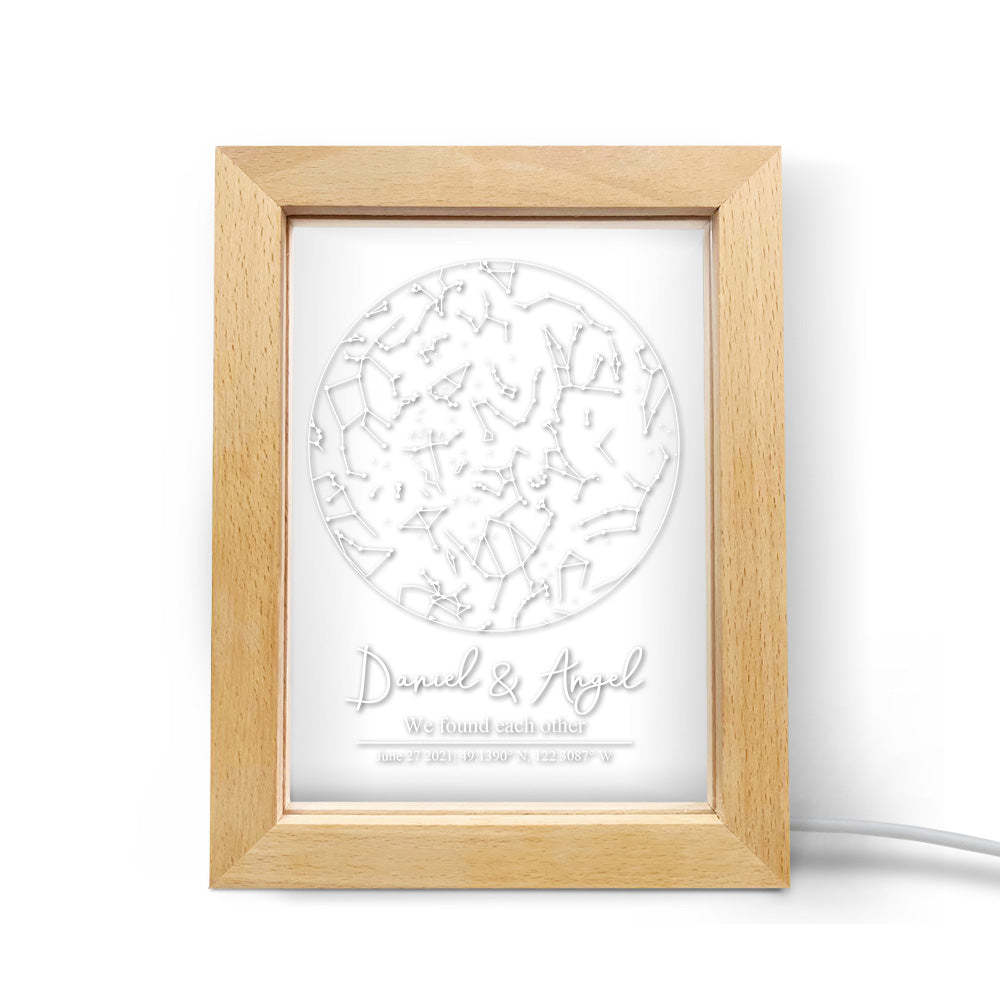 Custom Star Map Night Light Personalized Constellation Map Wooden Frame Light Gift - mymoonlampau