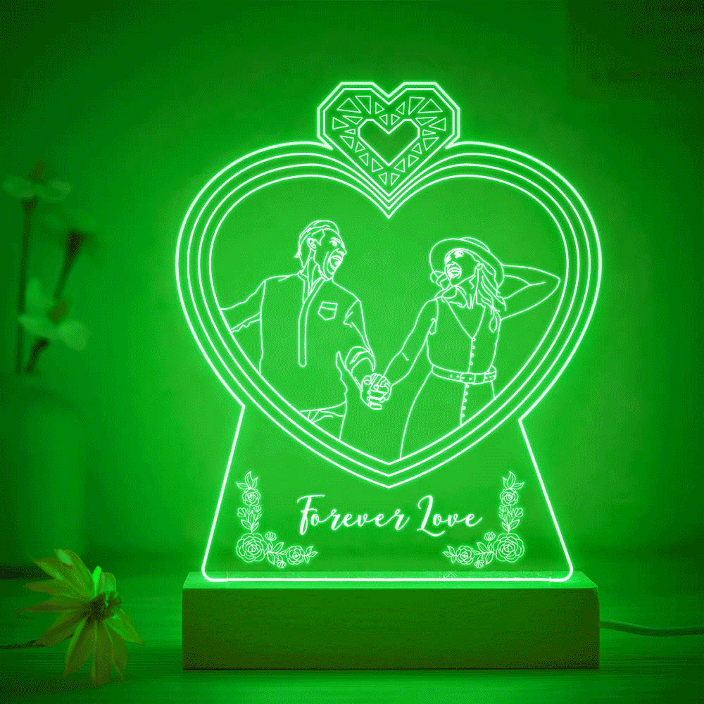 Personalised Double Heart Shaped Photo Night Light Custom Engraved 3D Lamp 7 Colors Acrylic Night Light Gifts for Lovers - mymoonlampau