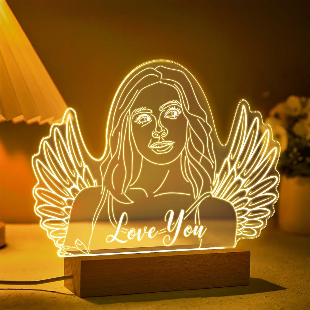 Personalised Angel Wings Photo Night Light Custom Engraved 3D Lamp 7 Colors Acrylic Night Light Gifts for Her - mymoonlampau
