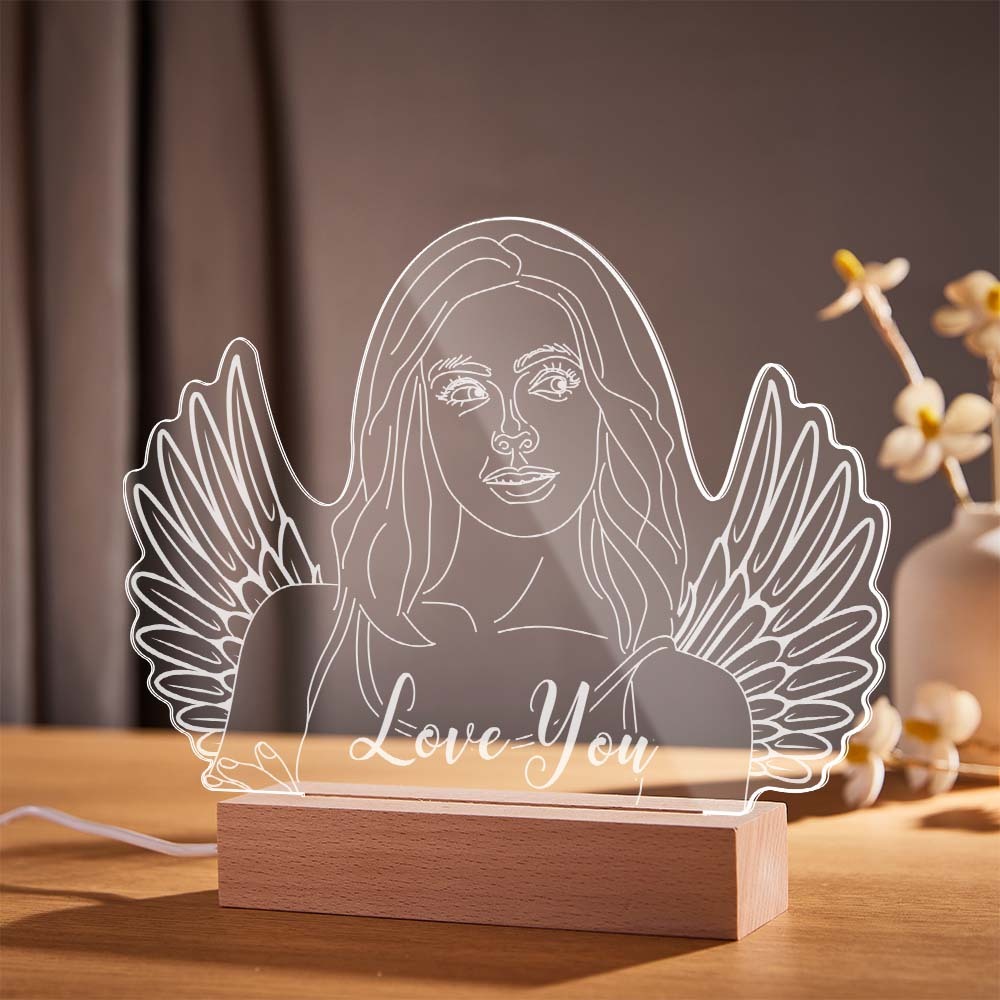 Personalised Angel Wings Photo Night Light Custom Engraved 3D Lamp 7 Colors Acrylic Night Light Gifts for Her - mymoonlampau