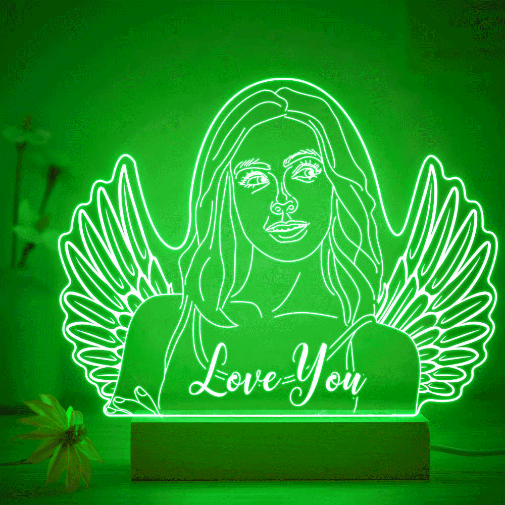Personalised Angel Wings Photo Night Light Custom Engraved 3D Lamp 7 Colors Acrylic Night Light Gifts for Her - mymoonlampau