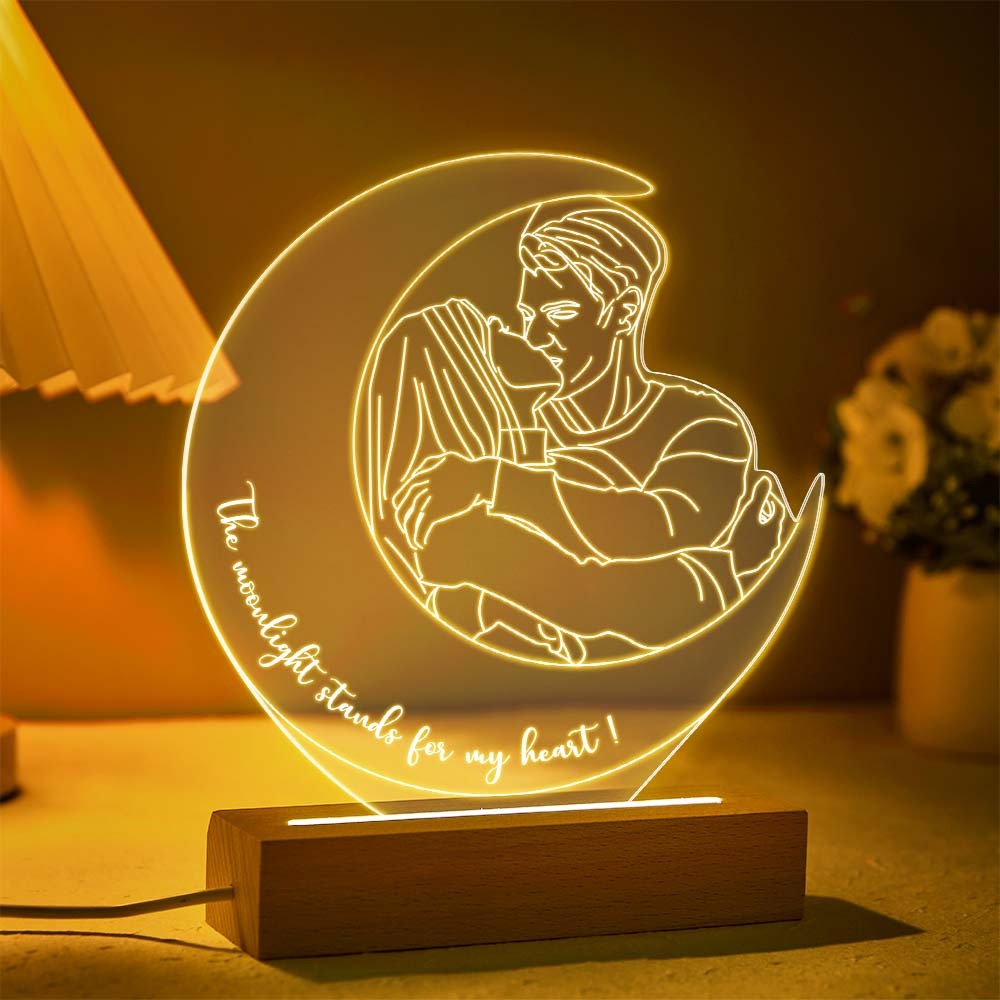 Personalised Moon Design Photo Night Light Custom Engraved 3D Lamp 7 Colors Acrylic Night Light Unique Gifts - mymoonlampau