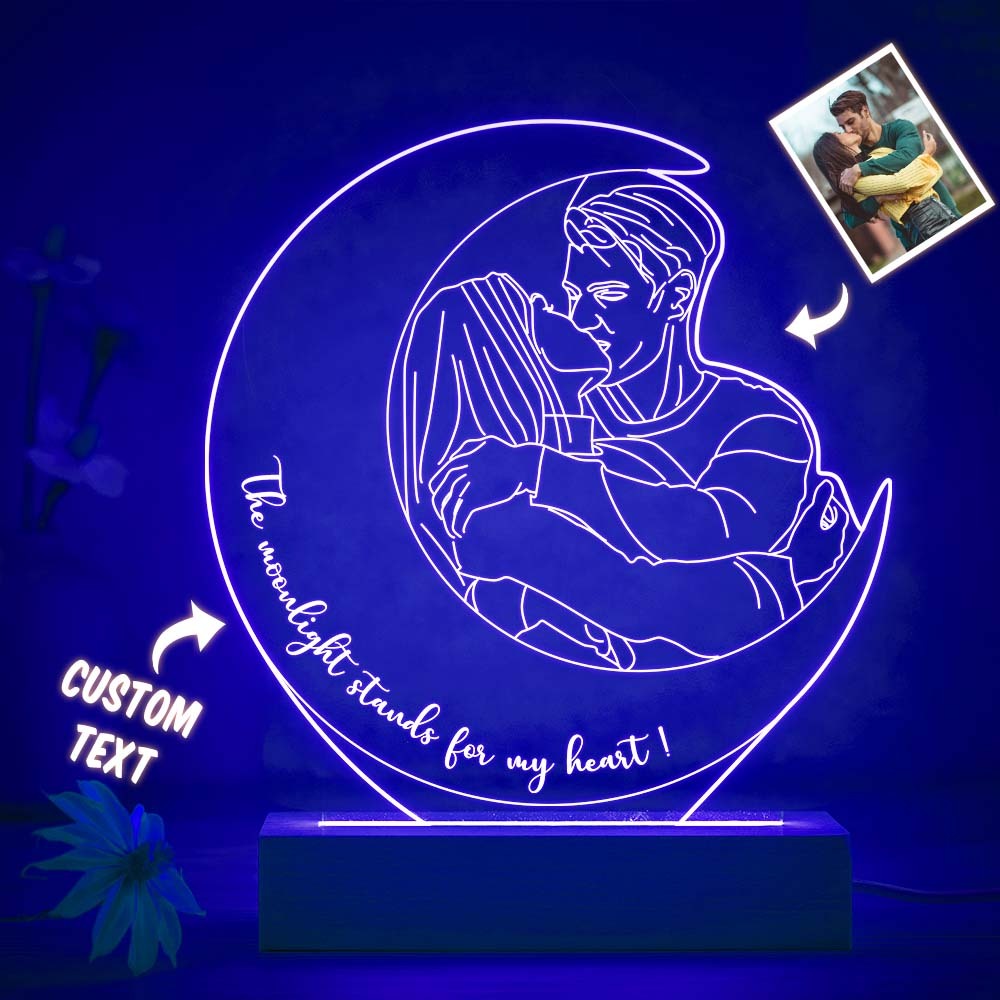 Personalised Moon Design Photo Night Light Custom Engraved 3D Lamp 7 Colors Acrylic Night Light Unique Gifts - mymoonlampau