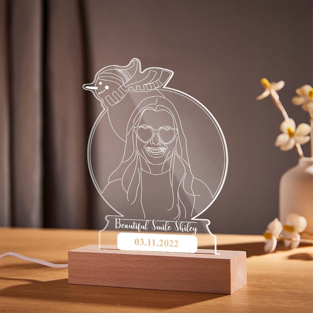 Personalised Snowman Photo Night Light Custom Engraved 3D Lamp 7 Colors Acrylic Night Light Christmas Day Gifts - mymoonlampau