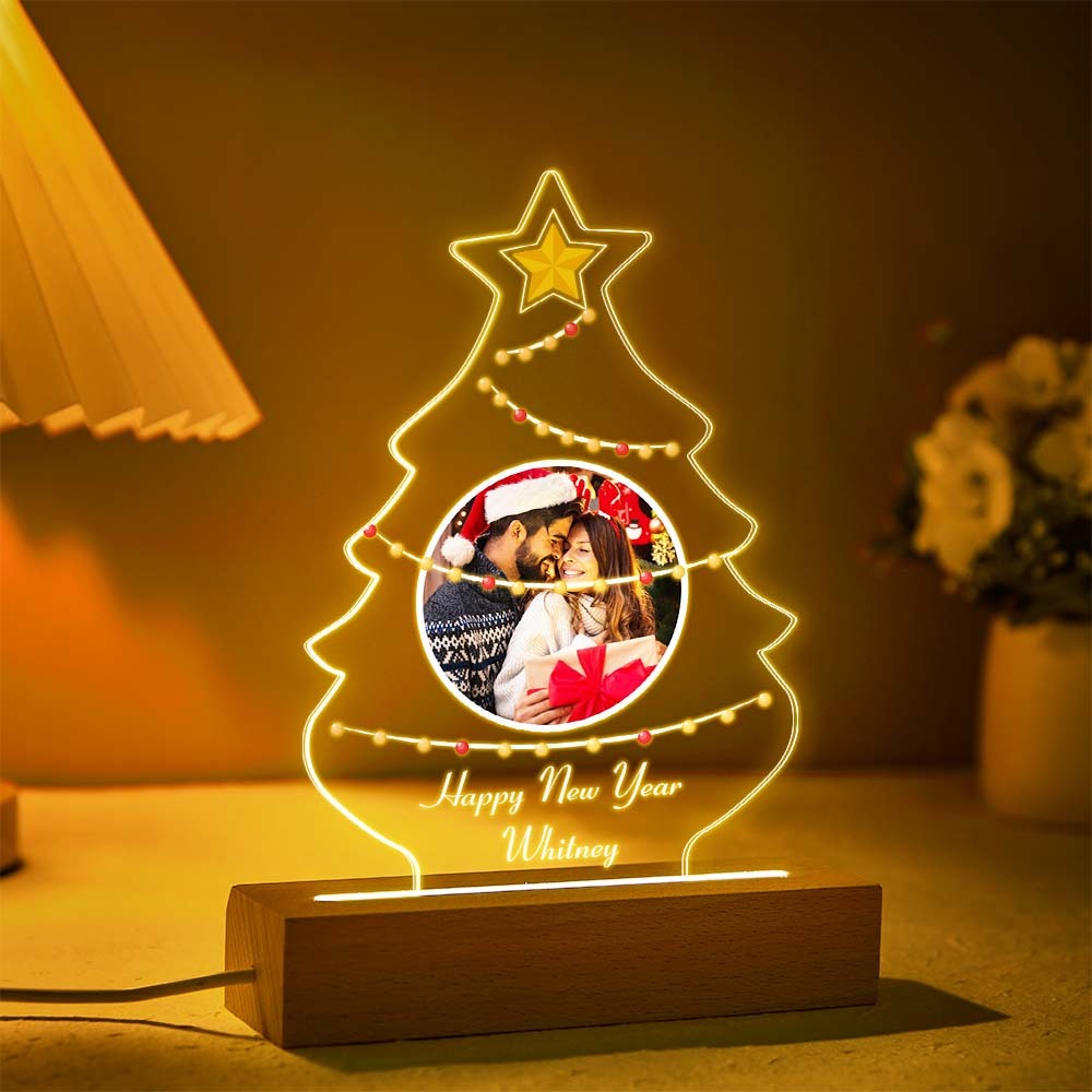 Personalised Christmas Tree Photo Night Light Custom Engraved 3D Lamp 7 Colors Acrylic Night Light Christmas Day Gifts - mymoonlampau