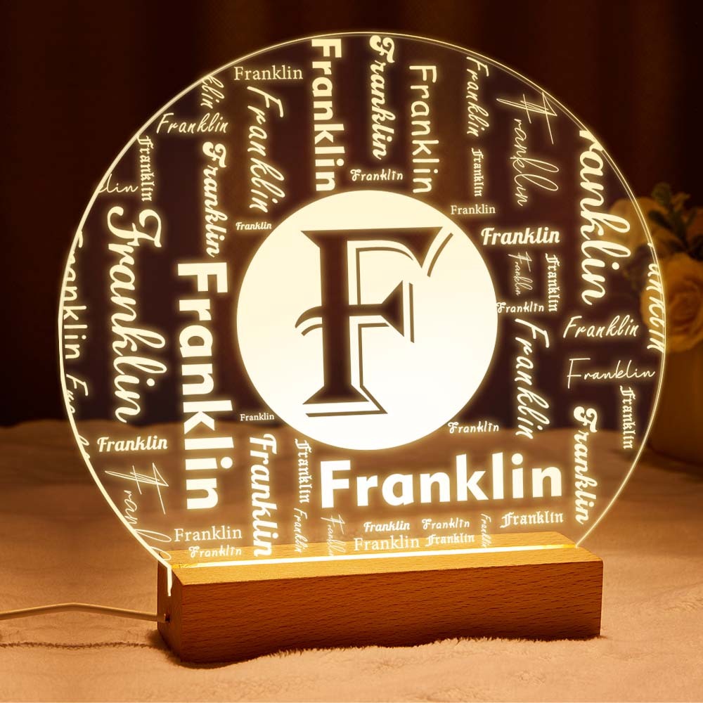 Custom Acrylic Night Light Personalized Family Initial Word Art Round LED Sign - mymoonlampau