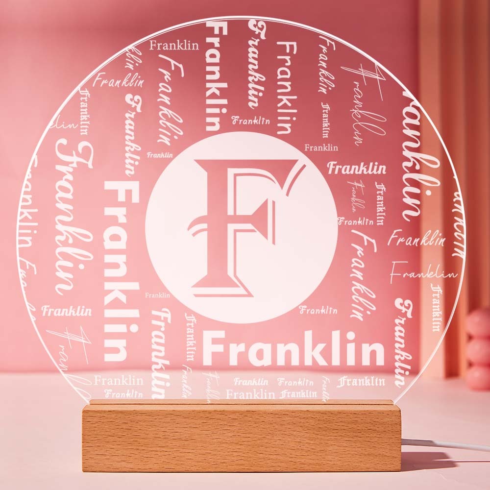 Custom Acrylic Night Light Personalized Family Initial Word Art Round LED Sign - mymoonlampau