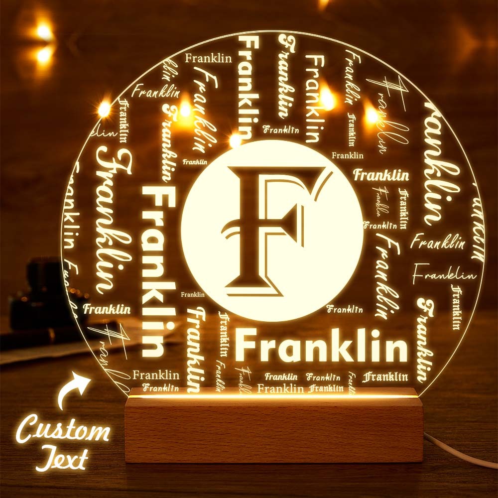 Custom Acrylic Night Light Personalized Family Initial Word Art Round LED Sign - mymoonlampau