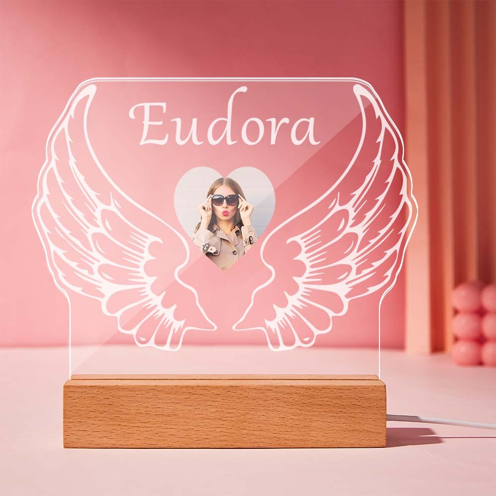 Custom Photo Acrylic Night Light with Name Angel Wings Gift for Couple - mymoonlampau
