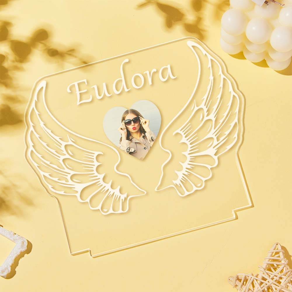 Custom Photo Acrylic Night Light with Name Angel Wings Gift for Couple - mymoonlampau