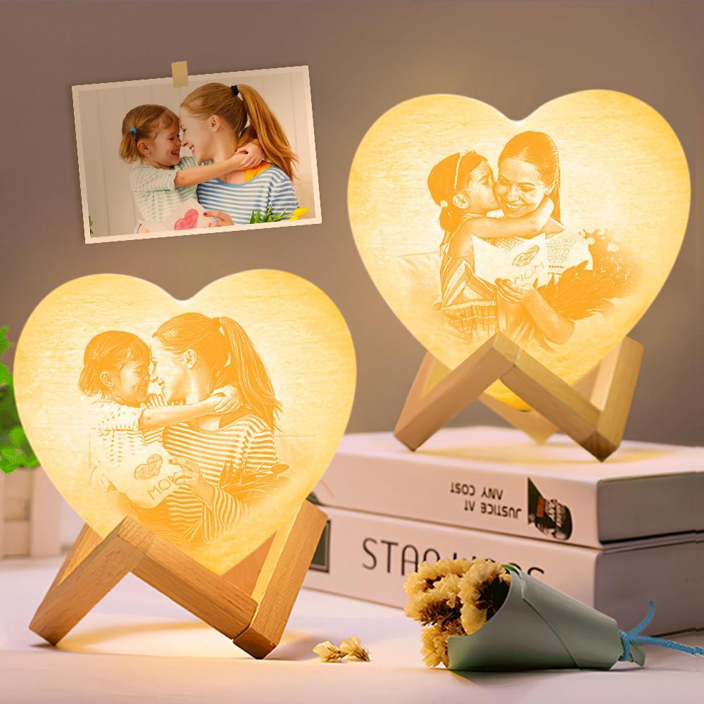 Father's Day Gifts Personalised 3D Printing Photo Heart Lamp DOUBLE-SIDED Printed Night Light - Touch 3 Colors (12-15cm)