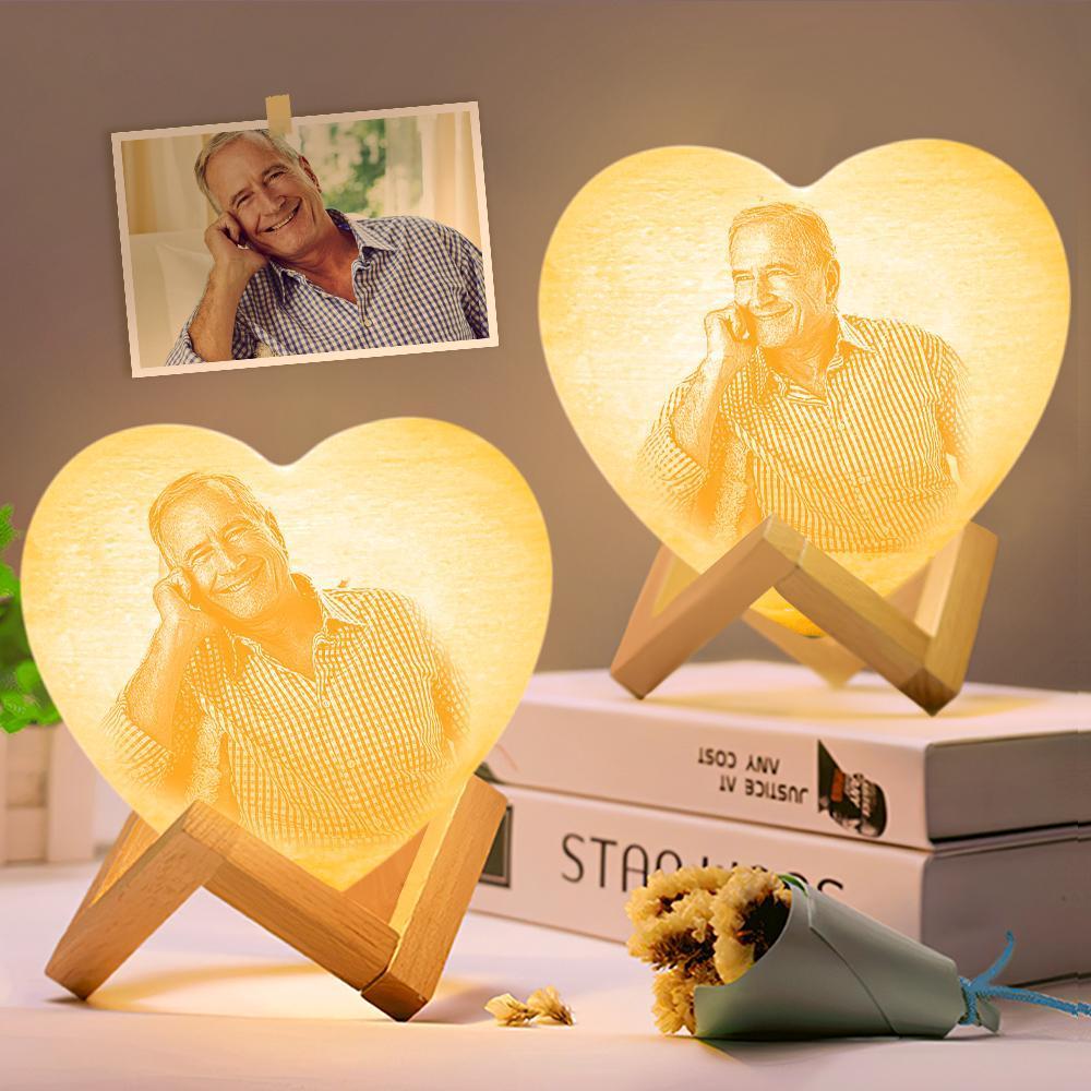 Father's Day Gifts Personalised 3D Printing Photo Heart Lamp DOUBLE-SIDED Printed Night Light - Touch 3 Colors (12-15cm)