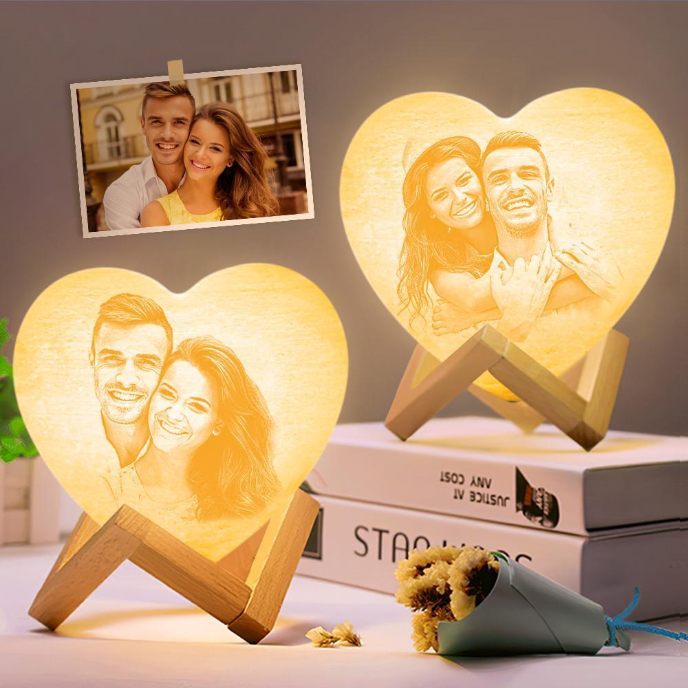 Father's Day Gifts Personalised 3D Printing Photo Heart Lamp DOUBLE-SIDED Printed Night Light - Touch 3 Colors (12-15cm)