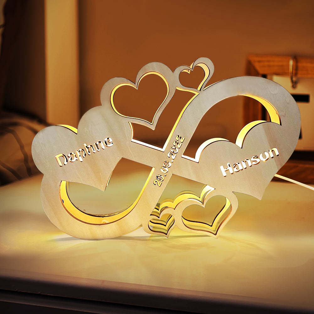 Custom Infinity Heart Lamp Personalized Engraved Name Wooden Night Light for Lover - mymoonlampau
