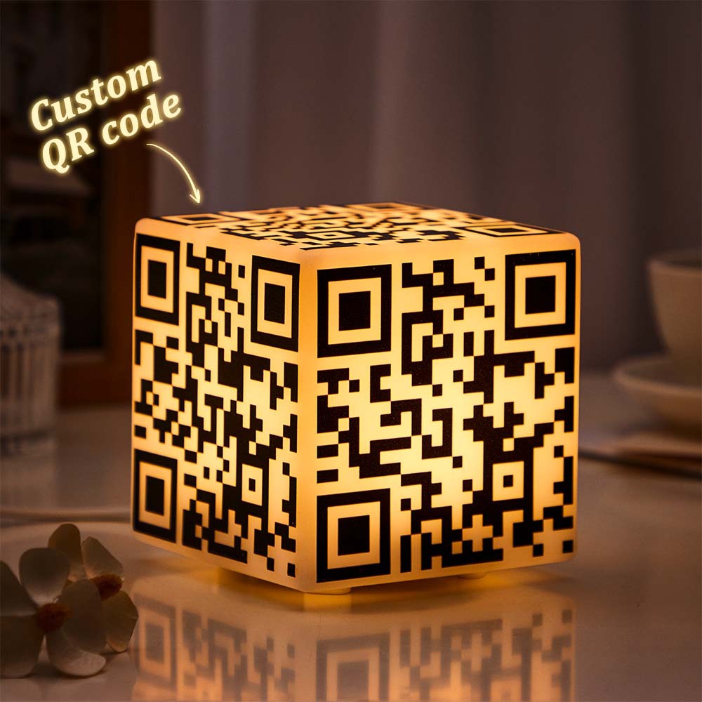 Scannable QR Code CUBE Night Light with Your Photo or Text Personalized Gift for Her - mymoonlampau