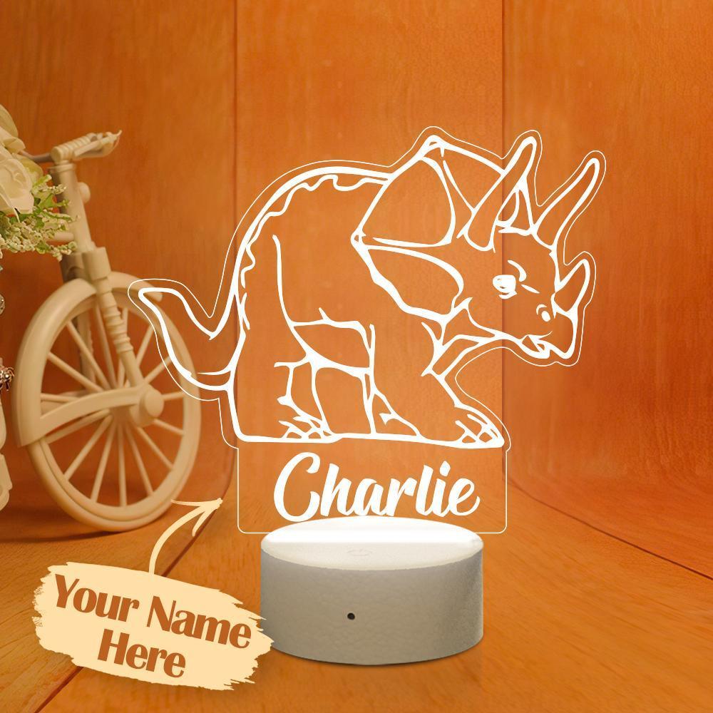 Personalised Dinosaur Night Light Kid's Bedrooms Triceratops Lamp