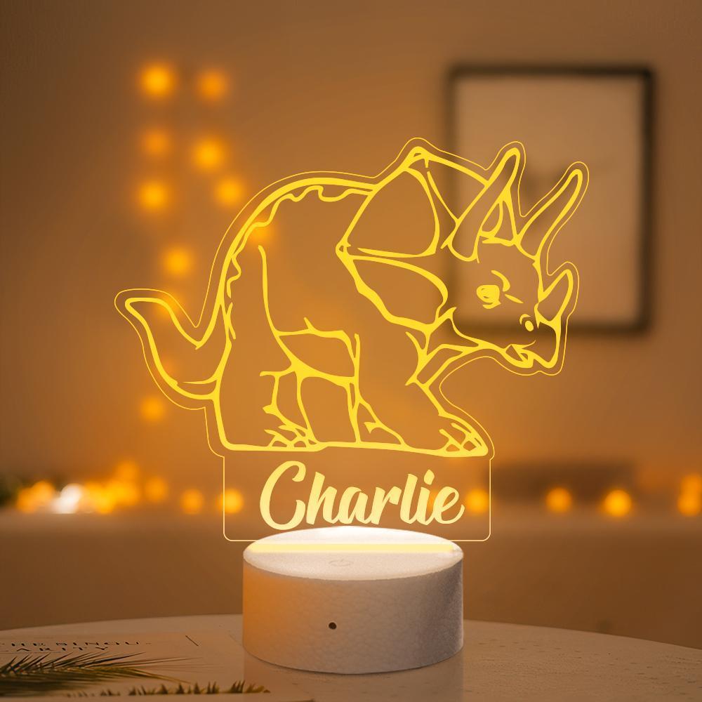 Personalised Dinosaur Night Light Kid's Bedrooms Triceratops Lamp