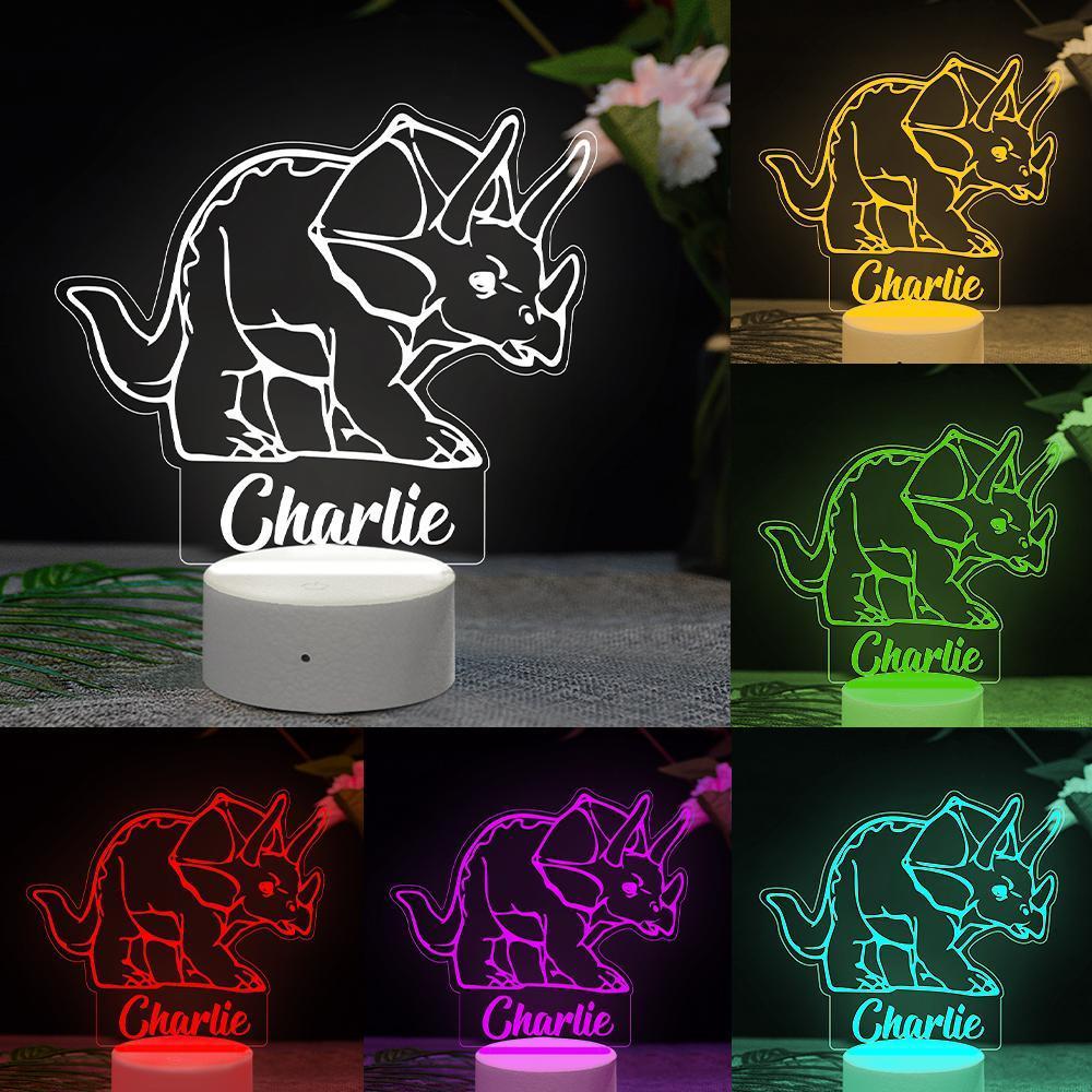 Personalised Dinosaur Night Light Kid's Bedrooms Triceratops Lamp