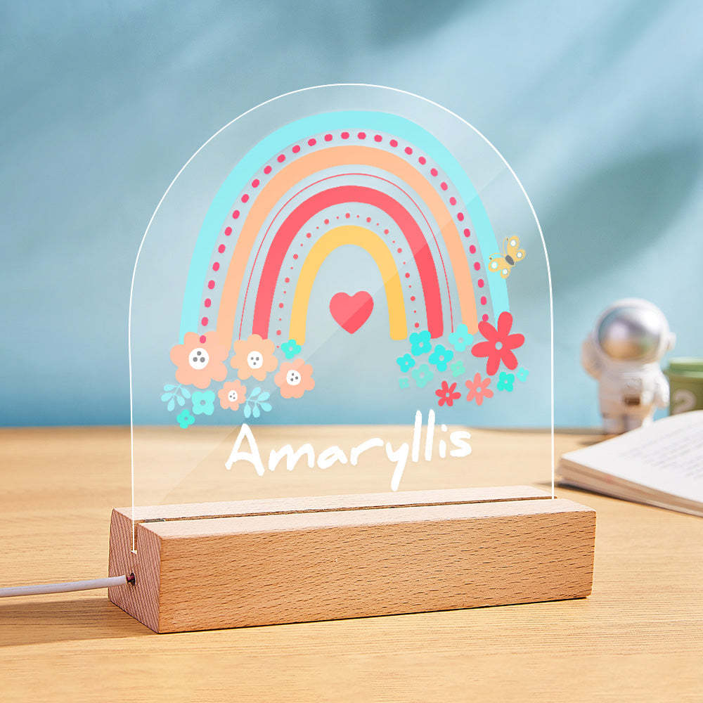 Personalised Name Lamp Colorful Rainbow with Flowers Desk Top Decoration - photomoonlampau