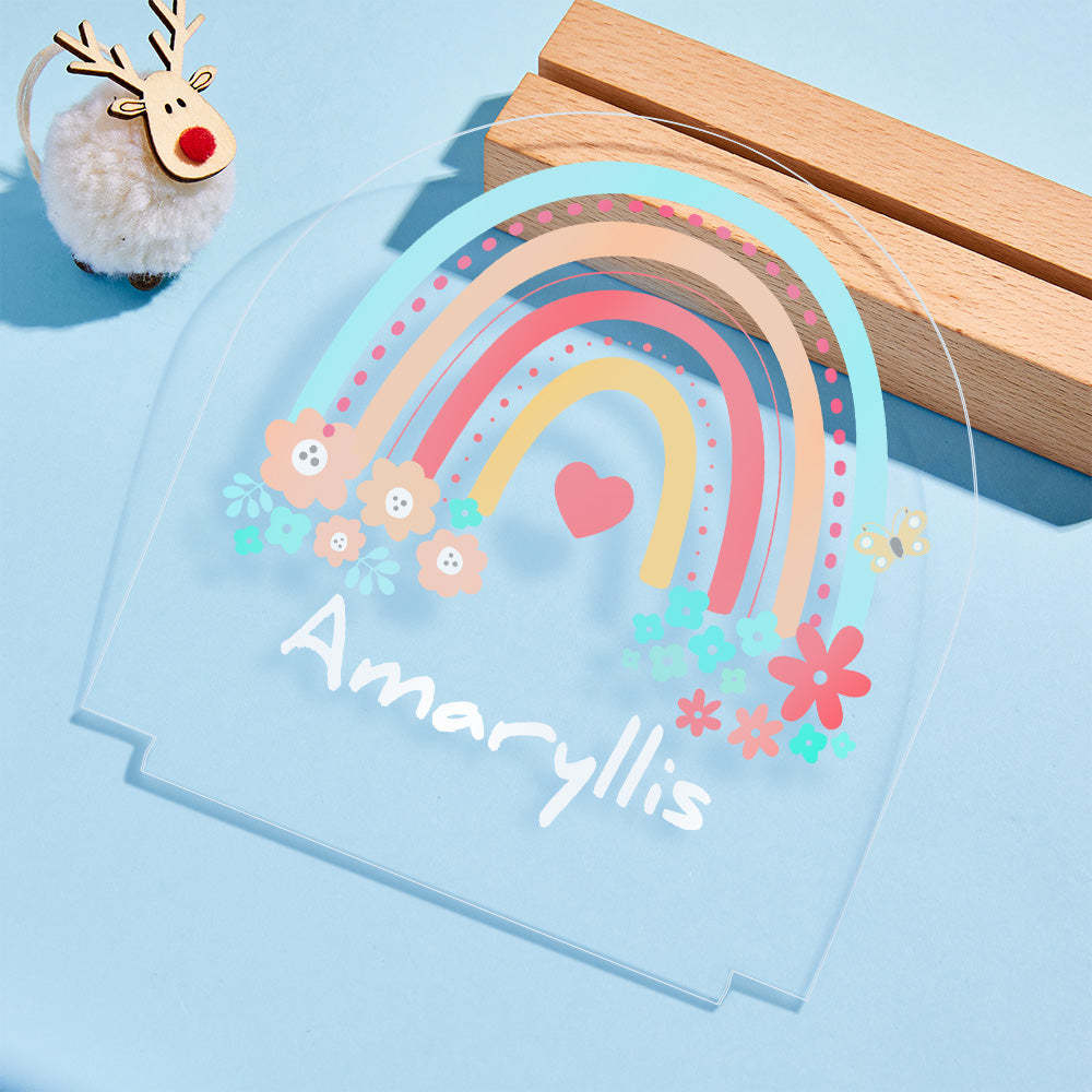 Personalised Name Lamp Colorful Rainbow with Flowers Desk Top Decoration - photomoonlampau