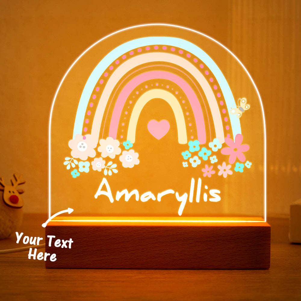 Personalised Name Lamp Colorful Rainbow with Flowers Desk Top Decoration - photomoonlampau