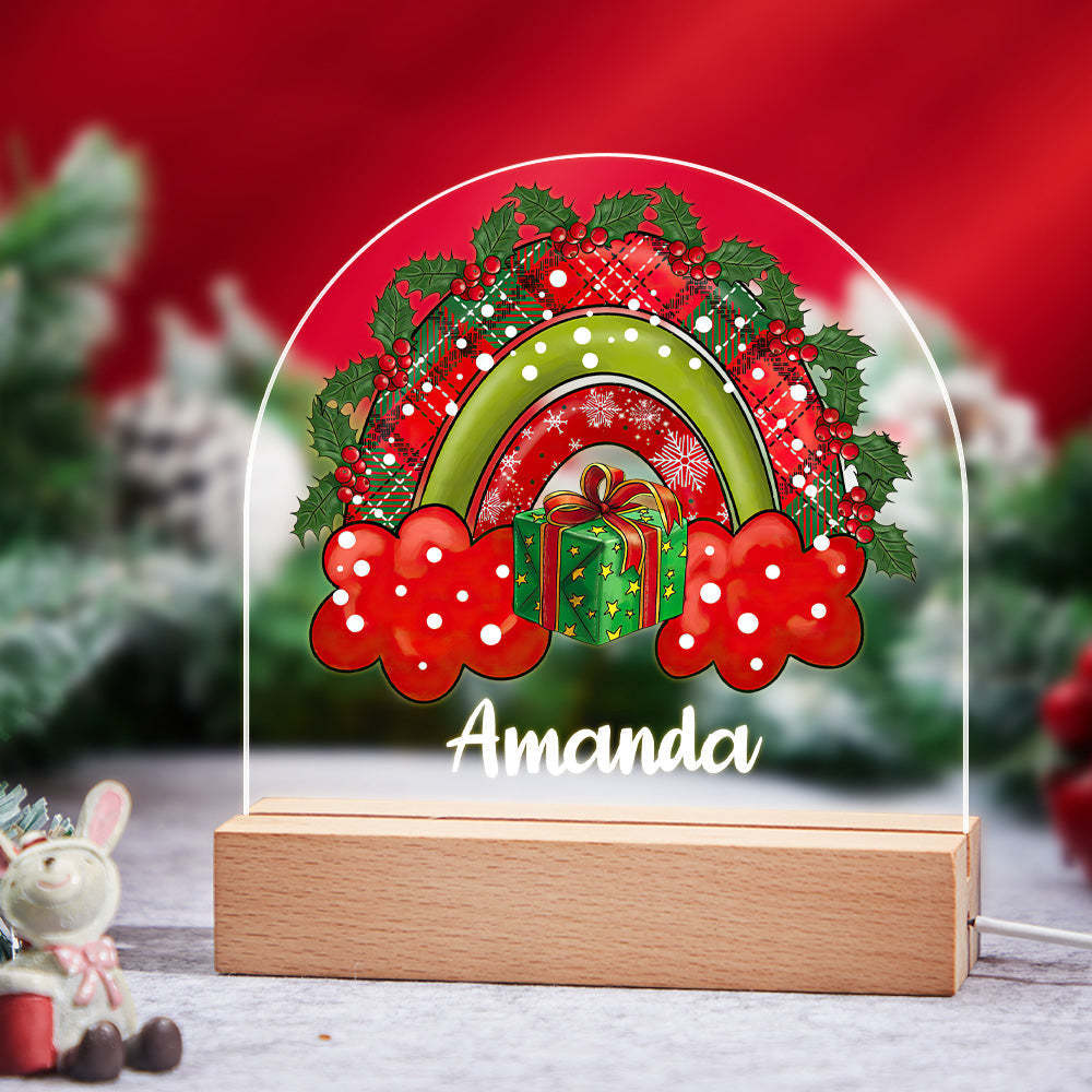 Christmas Green and Red Rainbow Custom Name LED Light for Bedroom Decoration - photomoonlampau