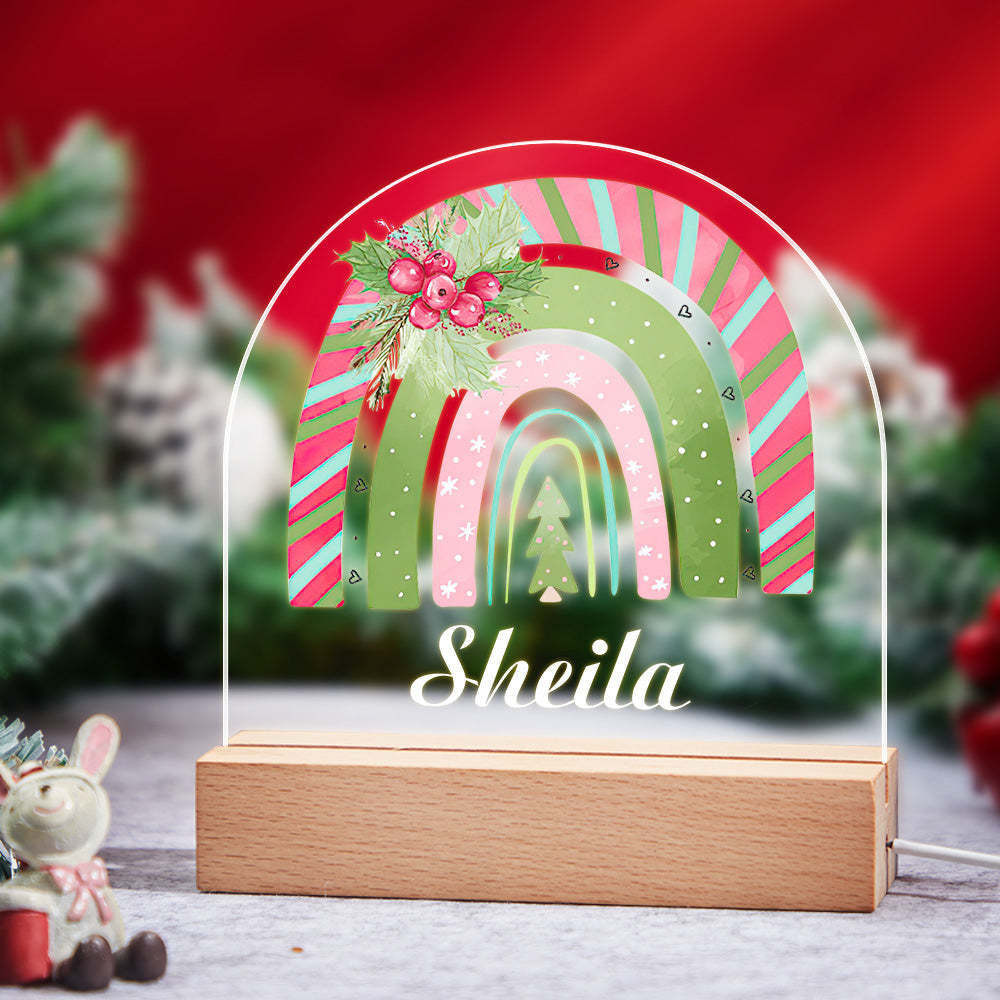 LED Night Light Christmas Gift For Kids Personalised Name Christmas Green Tree Rainbow Lamp - photomoonlampau