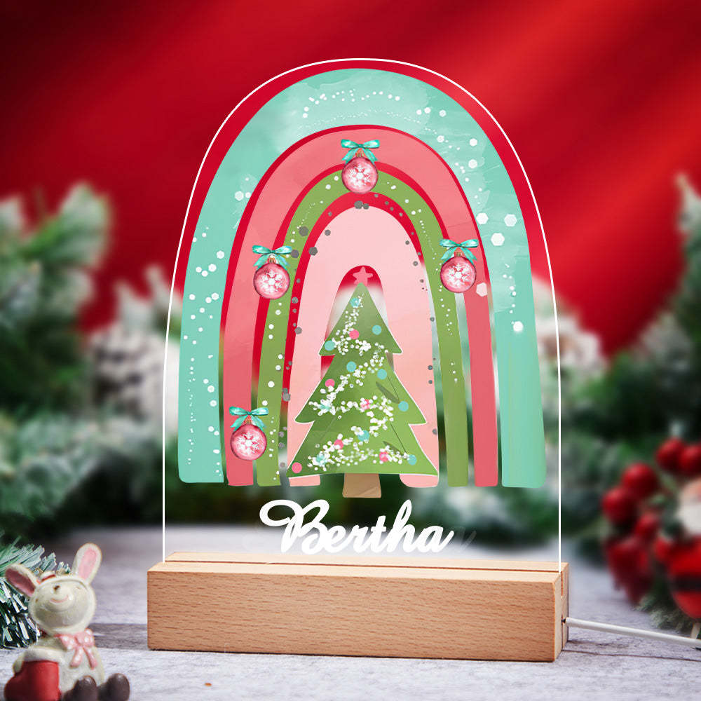 Christmas Rainbow with Green Tree Custom Name Night Lamp for Party Room Decor - photomoonlampau