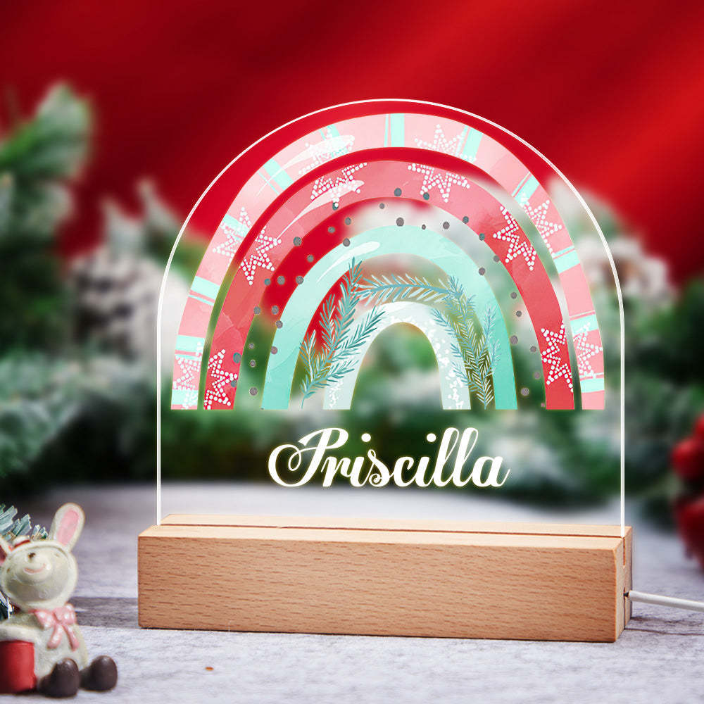 Personalised Christmas Snow and Pine Leaves Acrylic Led Lamp Kids Nursery Bedroom Decor - photomoonlampau