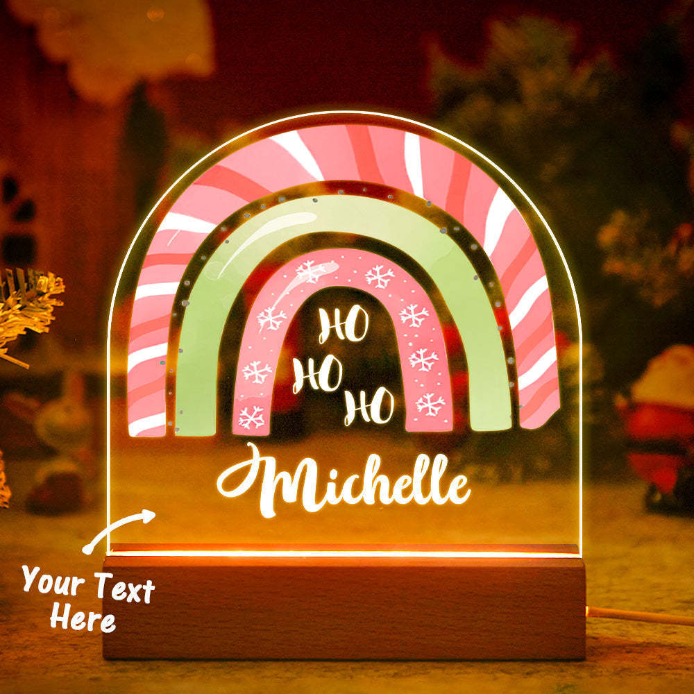 Personalised Christmas Rainbow light HO HO HO Engraved Name Lamp For Bedroom Decor - photomoonlampau