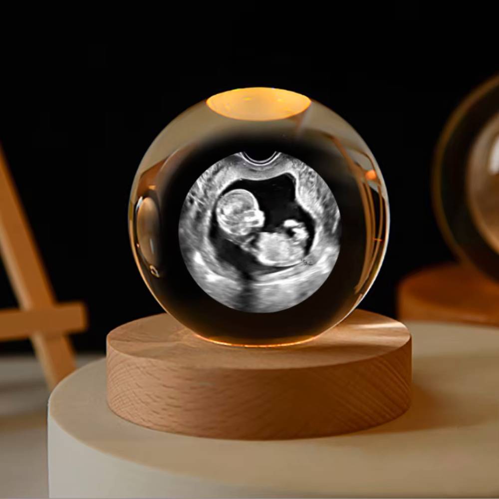 Customized B-Ultrasound Photo 3D Crystal Ball Hold Baby's First Ultrasound Memories - MyMoonLampAu