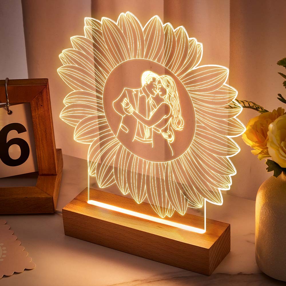 Personalised Photo Engraved with Flower Decor Lamp For Bedroom Decor - mymoonlampau