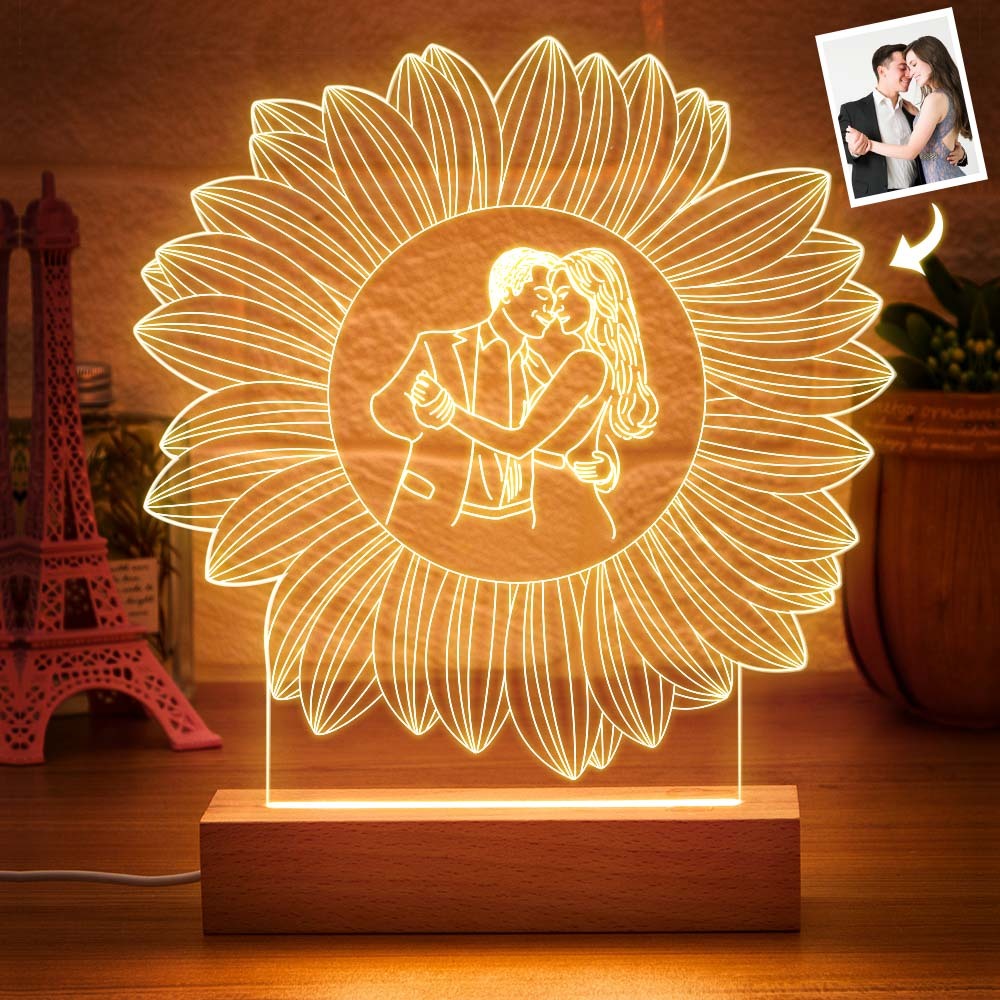Personalised Photo Engraved with Flower Decor Lamp For Bedroom Decor - mymoonlampau